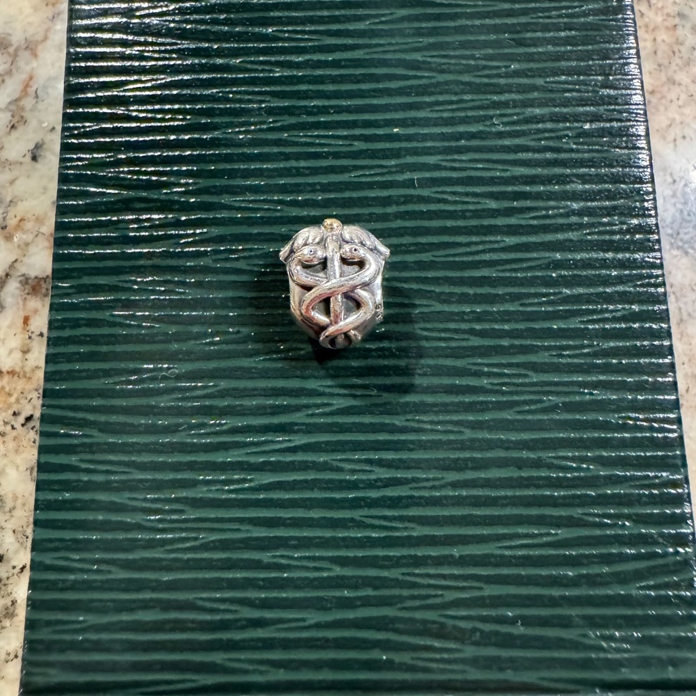 Retired Pandora Medical Caduceus Charm Silver with Gold Plating - Picture 2 of 7